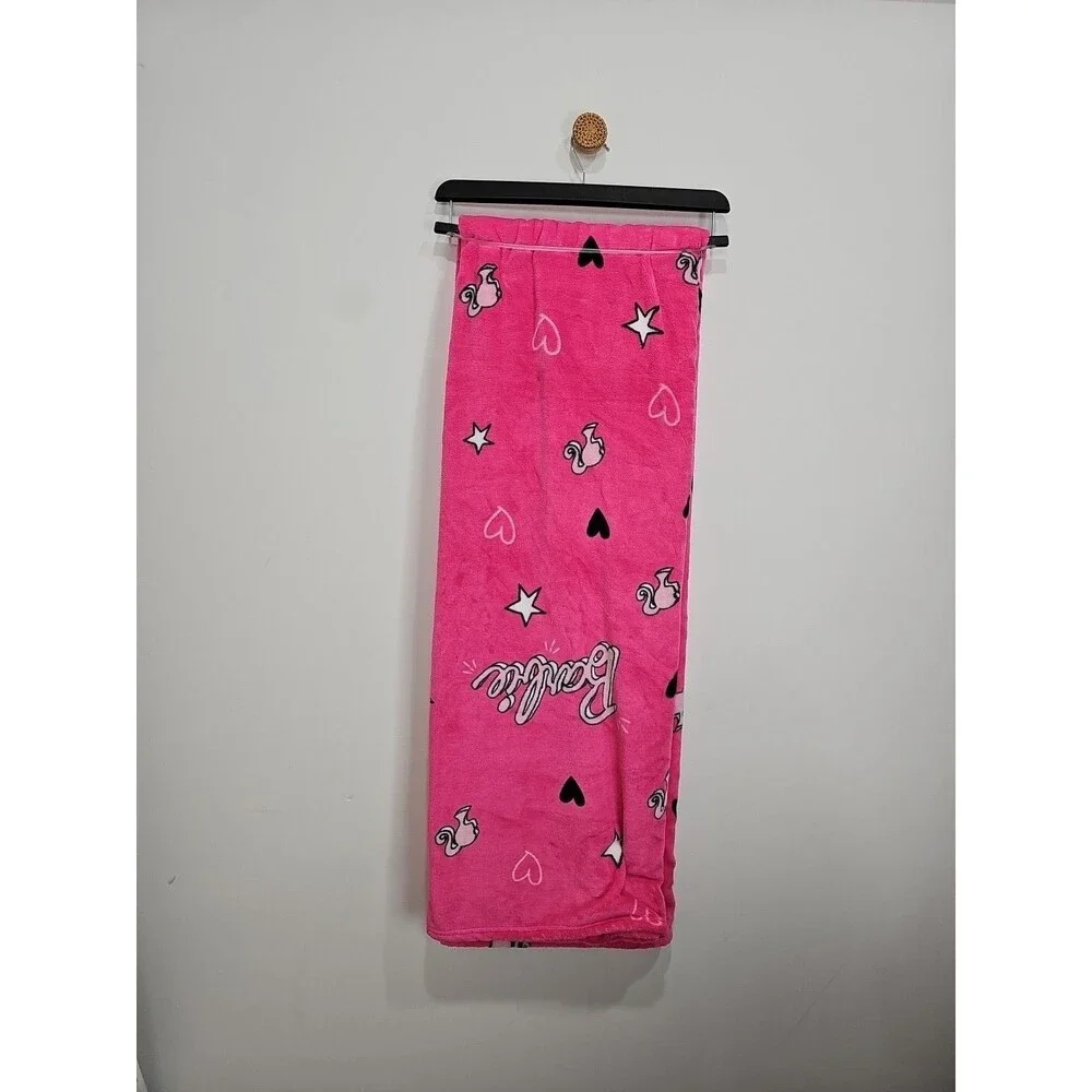 Barbie Oversized Pink Throw Blanket 60x70 Logo Hearts Stars Cozy Plush